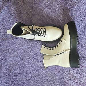 White Combat boot